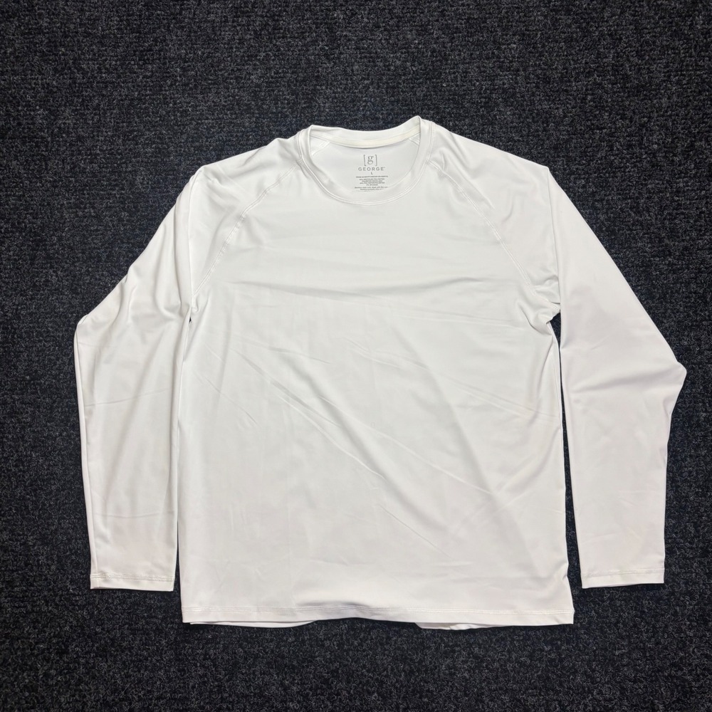 George Mens Long Sleeve Performance Shirt White Crew Neck Active Top Large